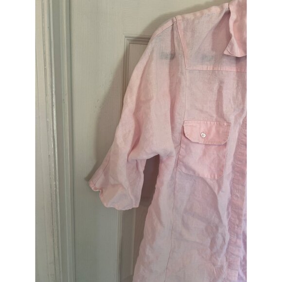 Zoe D. Pink 100% Linen 3/4 Sleeve Button Down Shirt Women's Medium - Picture 3 of 9